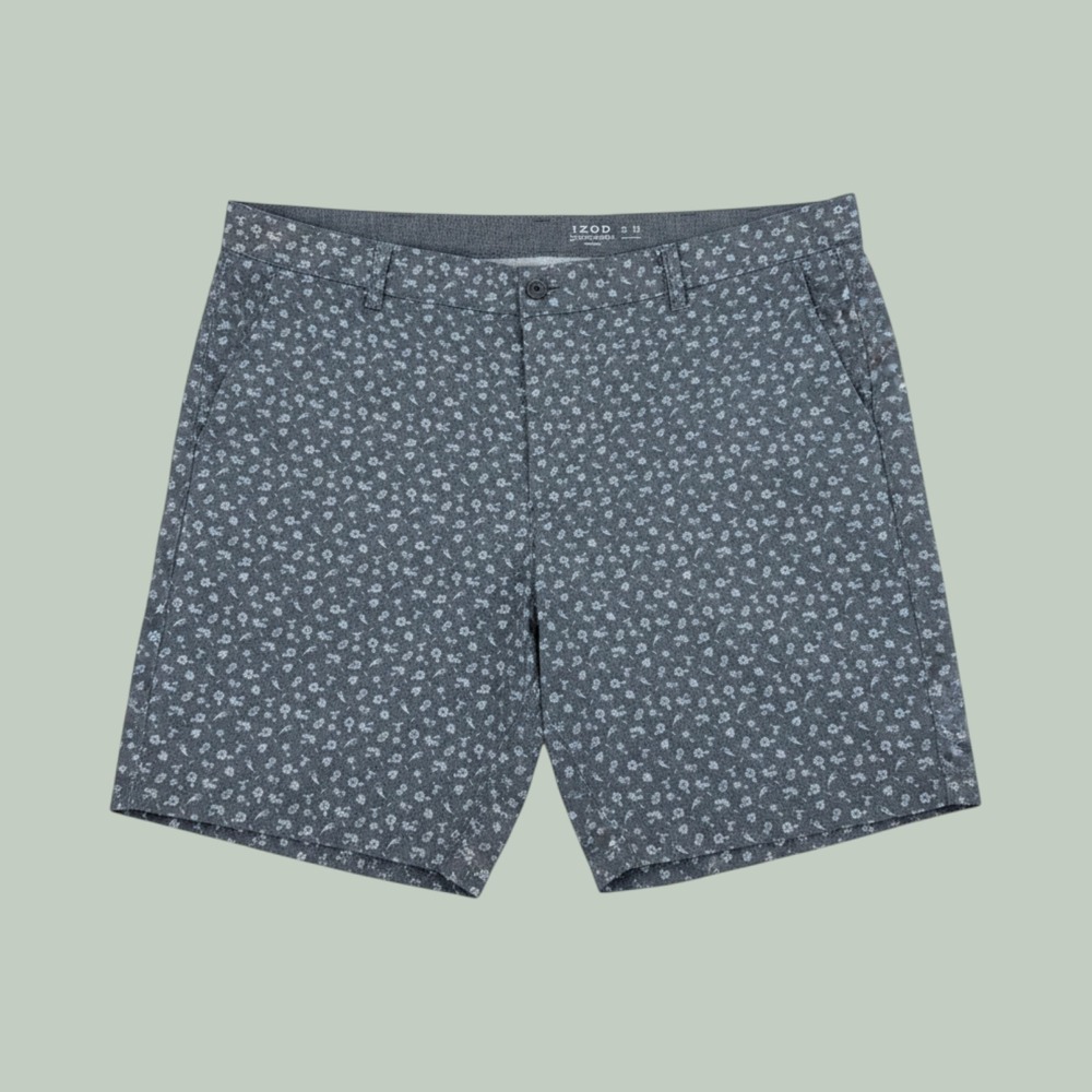 IZOD Saltwater Stretch Mens Shorts Size 42 Blue Tropical Palm Pineapple Print
